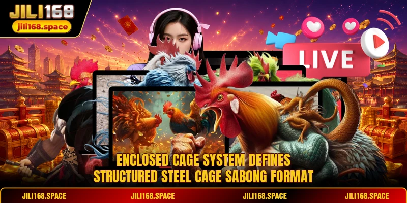 Enclosed cage system defines structured steel cage sabong format